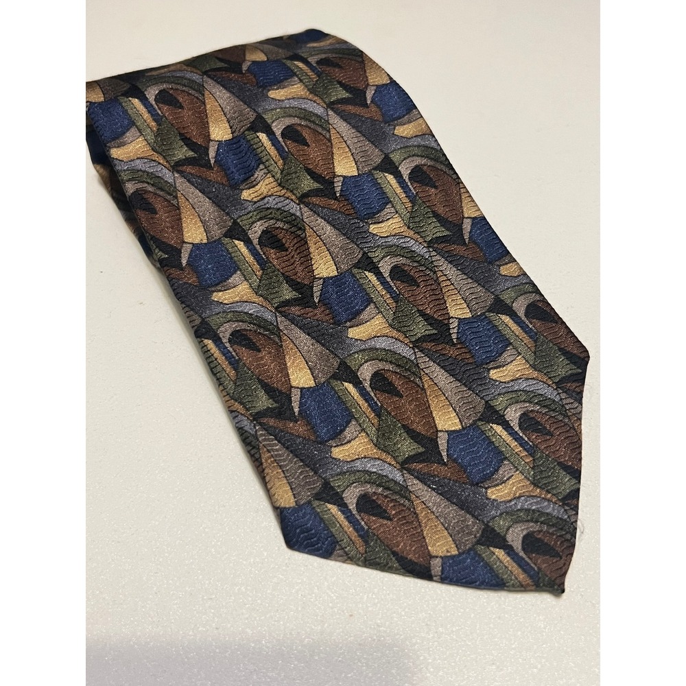 Cocktail Collection Abstract Silk Neck Tie Blue Brown Green 100% Silk OS‎ Retro